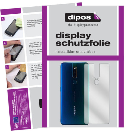 OppoF11 Rückseite mit aufgebrachter dipos Displayschutzfolie, glasklare Darstellung ohne Einschränkungen