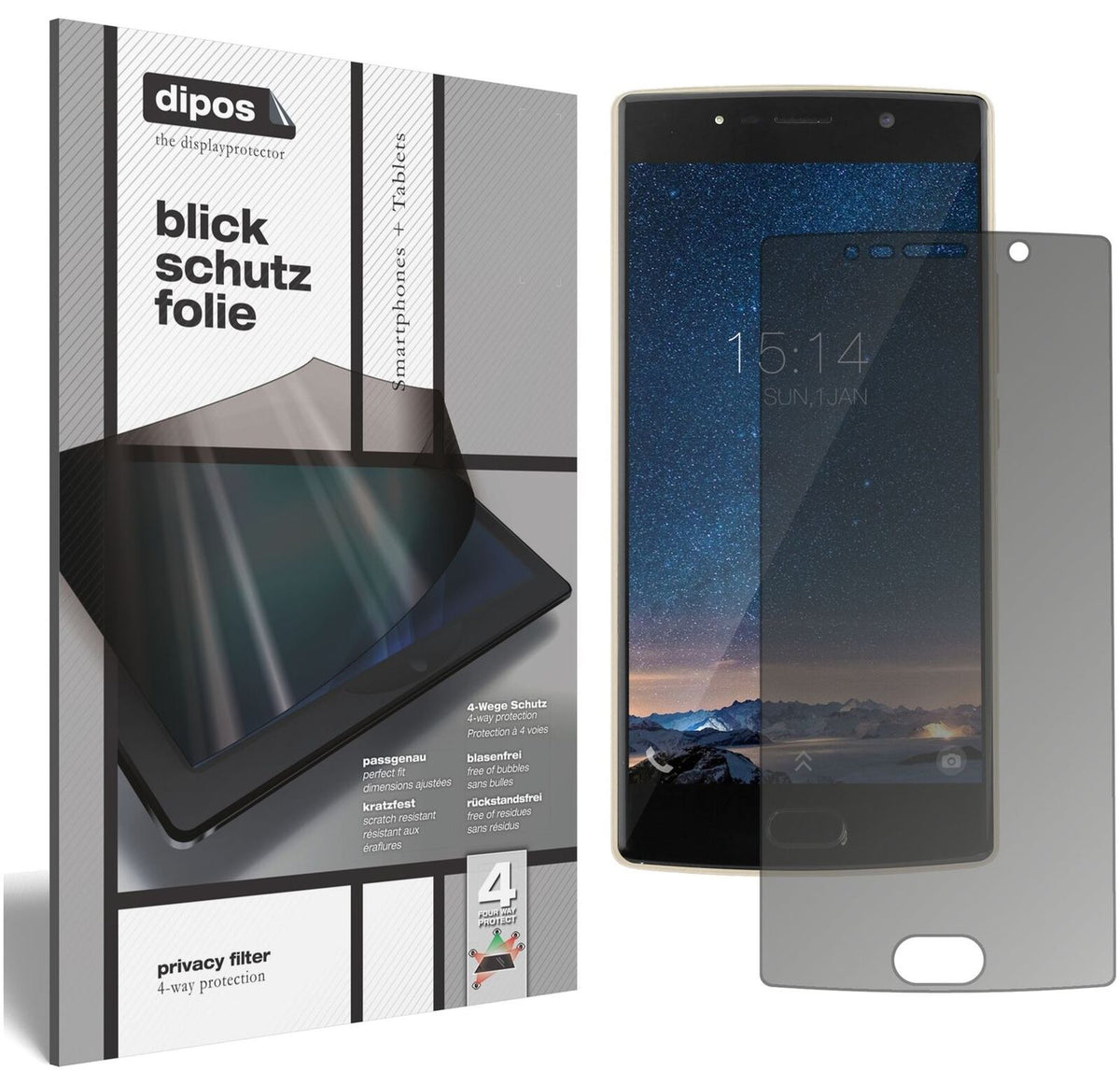 Screen Protector for I Doogee BL7000 I Privacy Filter 4-Way Protection I dipos