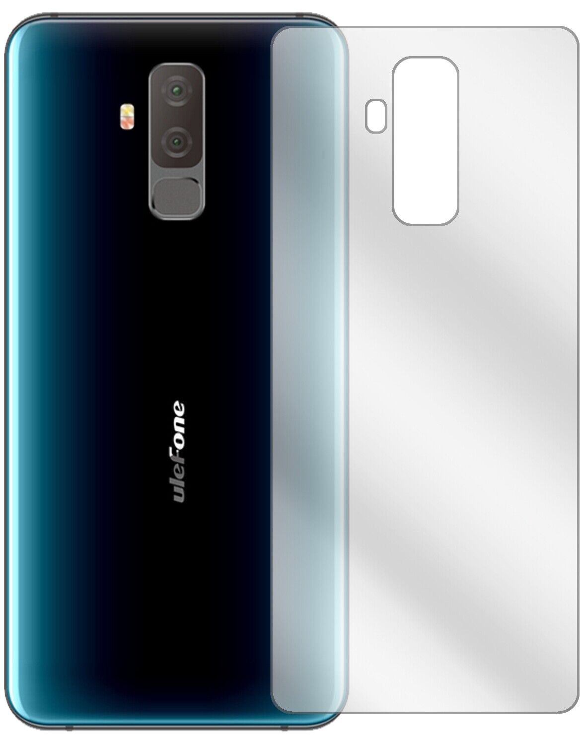 Klare Displayschutzfolie von dipos passend für Ulefone T2 Rückseite, präziser Zuschnitt und blasenfrei montiert