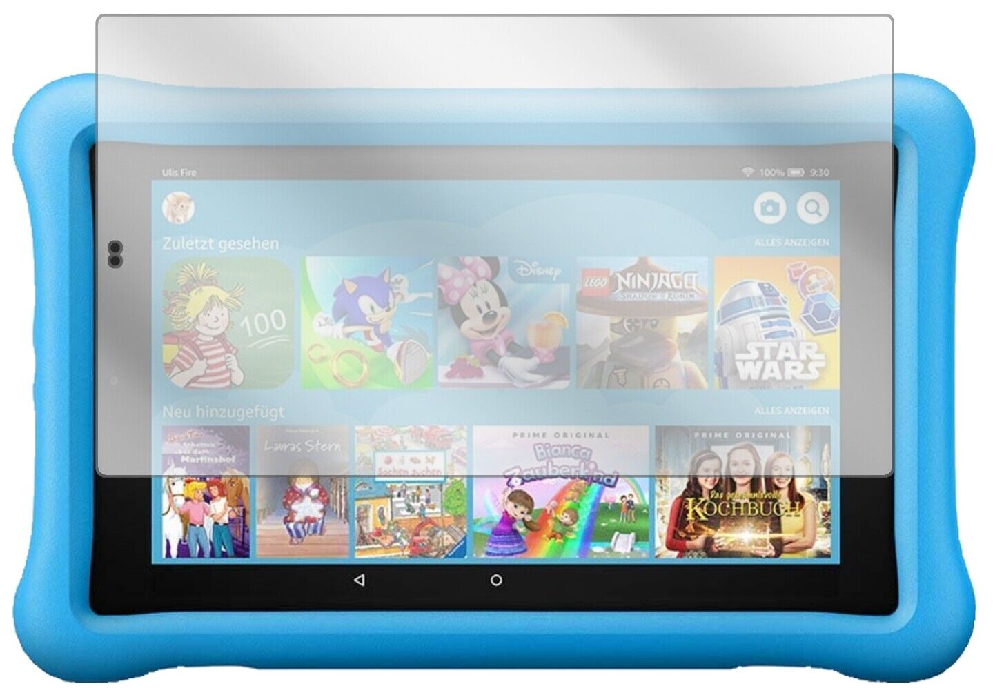 AmazonFire HD 8 Kids Edition (2020) mit aufgebrachter dipos Displayschutzfolie, glasklare Darstellung ohne Einschränkungen