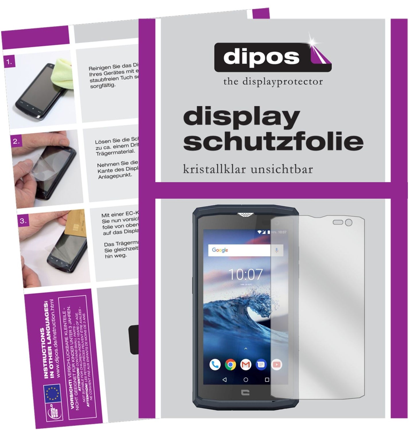 CrosscallCore X3 mit aufgebrachter dipos Displayschutzfolie, glasklare Darstellung ohne Einschränkungen
