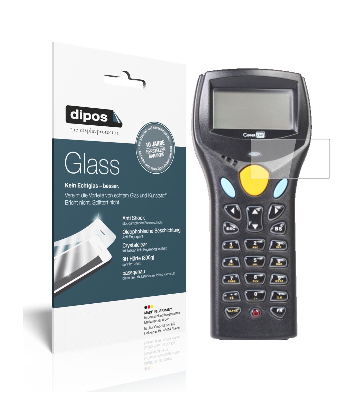 Cipherlab8370 mit aufgebrachter dipos Flex Schutzfolie, glasklare Darstellung ohne Einschränkungen