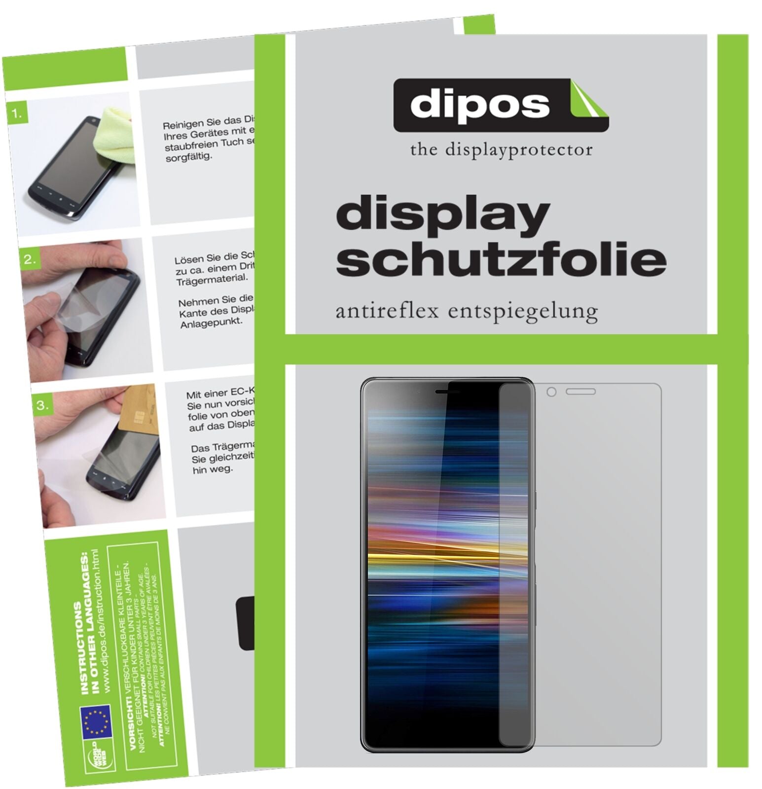 SonyXperia L3 mit aufgebrachter dipos Displayschutzfolie, die lästige Fingerabdrücke minimiert