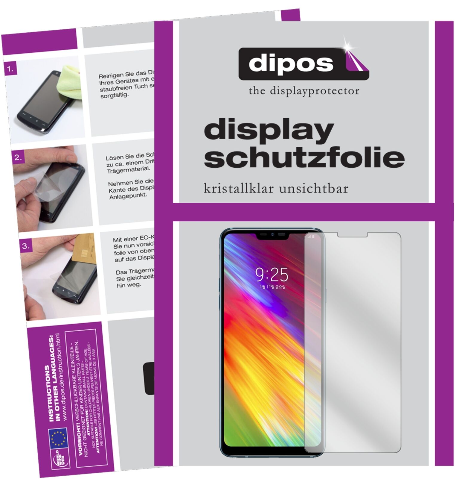 LGQ9 One mit aufgebrachter dipos Displayschutzfolie, glasklare Darstellung ohne Einschränkungen