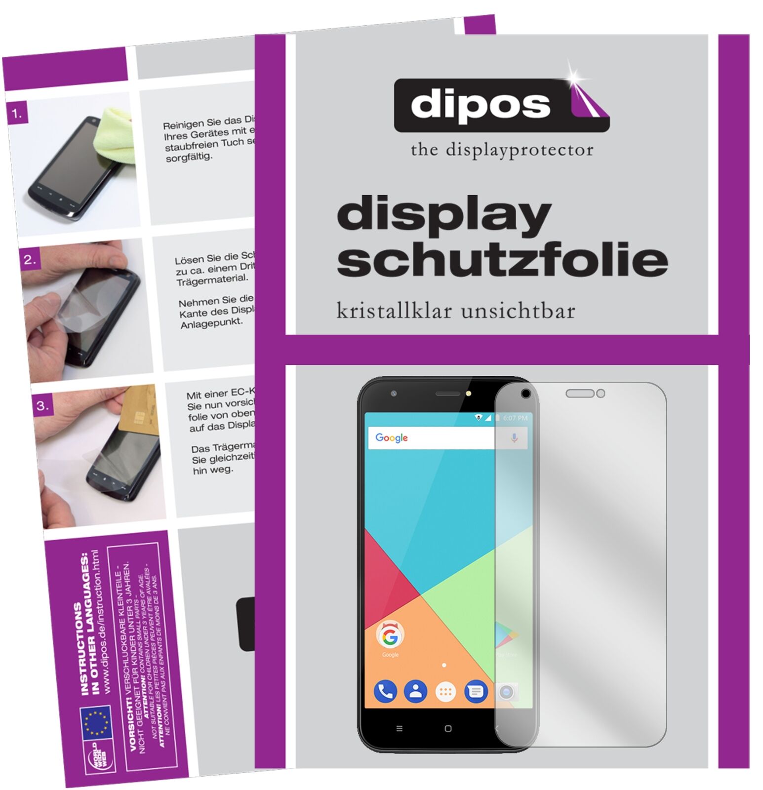 UlefoneS7 mit aufgebrachter dipos Displayschutzfolie, glasklare Darstellung ohne Einschränkungen