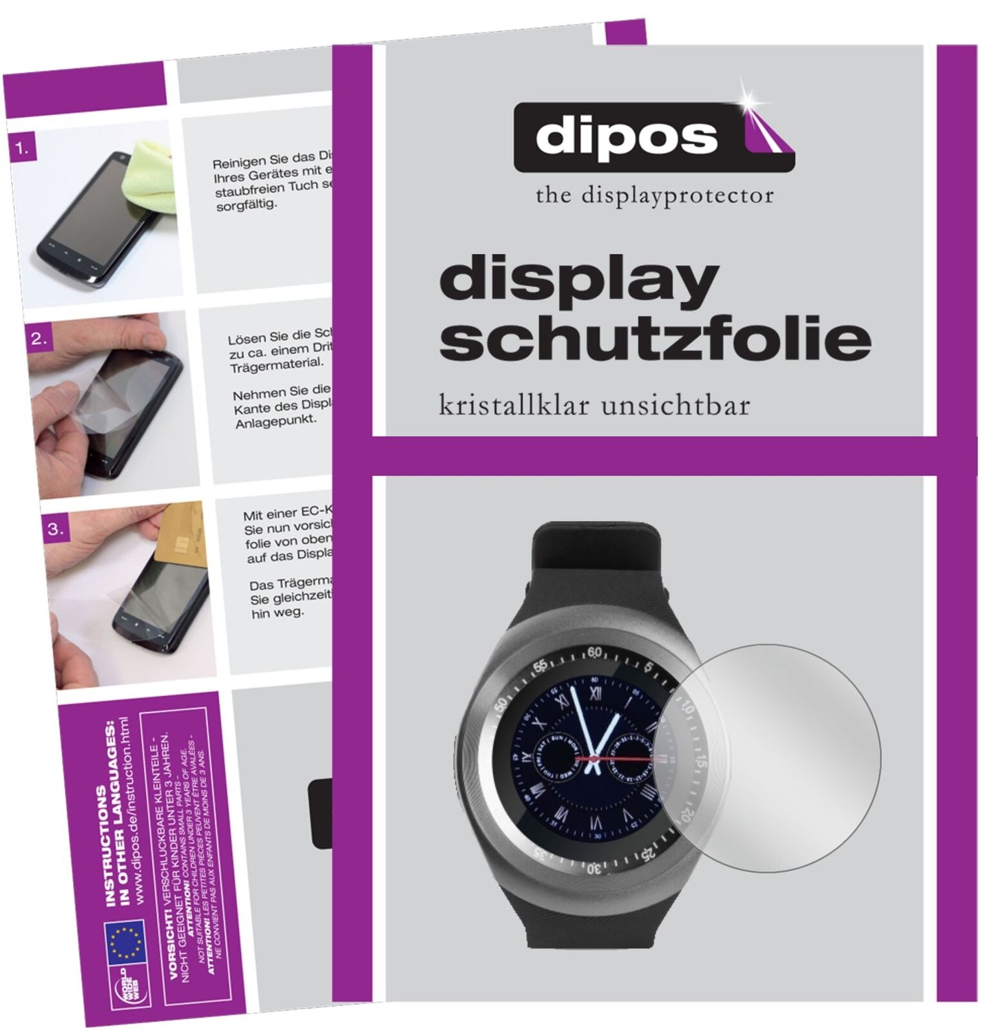 TrendGeekTG-SW1 Smartwatch mit aufgebrachter dipos Displayschutzfolie, glasklare Darstellung ohne Einschränkungen