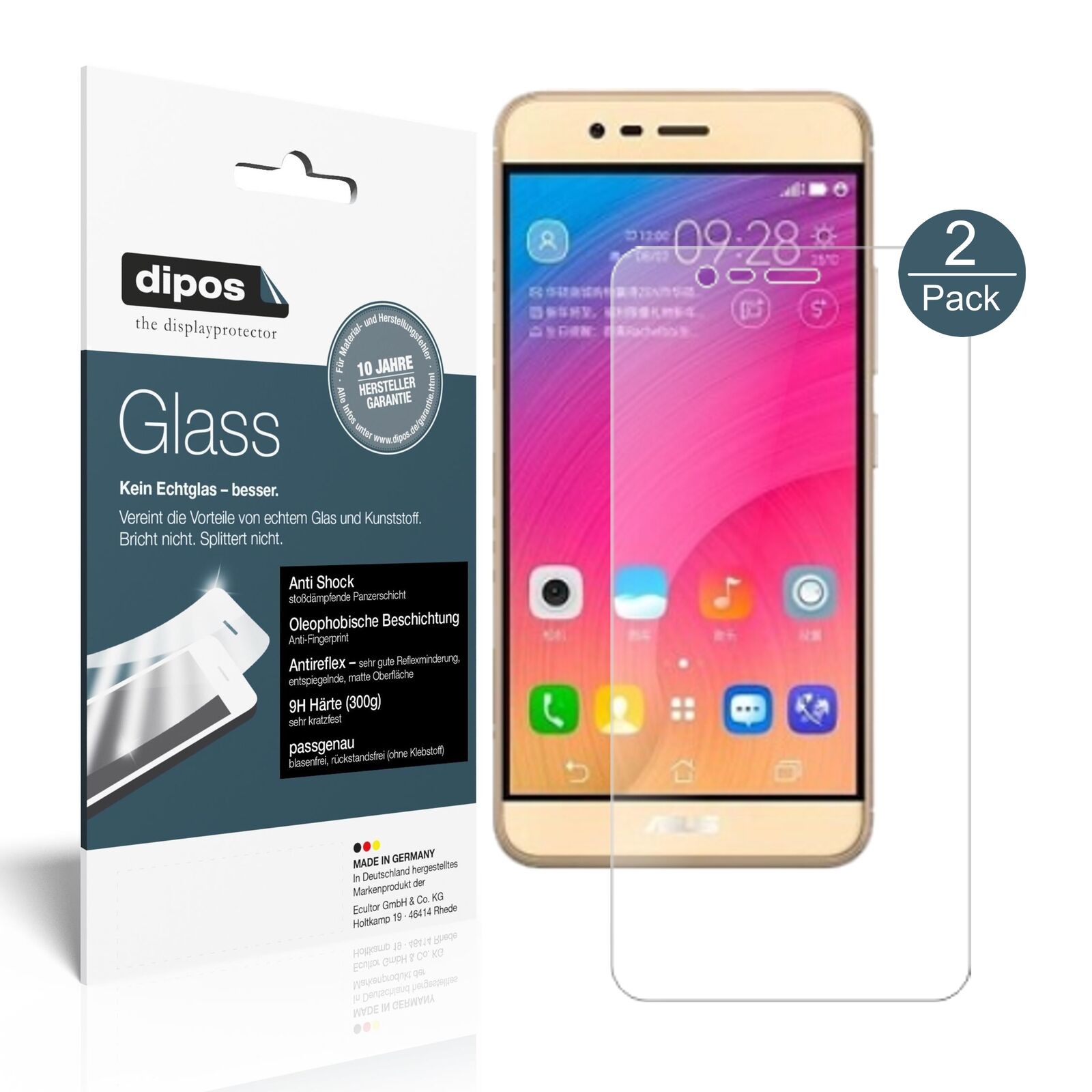 Matte Displayschutzfolie von dipos passend für Asus ZenFone Pegasus 3s, 9H kratzfest und blasenfrei montiert