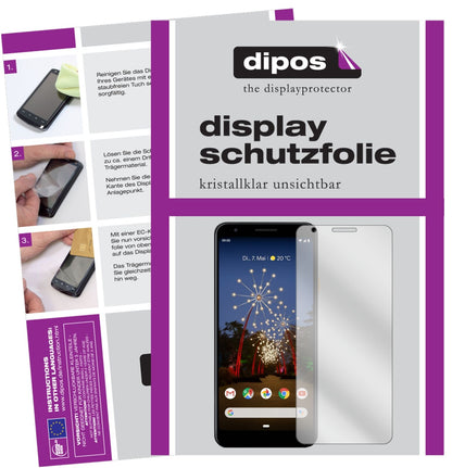 GooglePixel 3a XL mit aufgebrachter dipos Displayschutzfolie, glasklare Darstellung ohne Einschränkungen