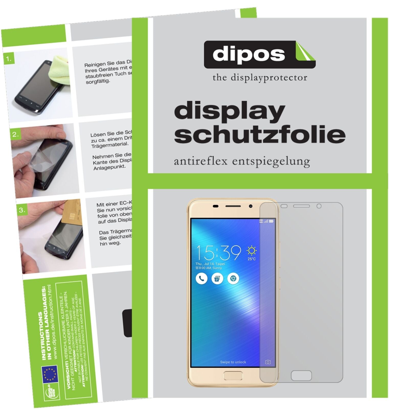 Matte Displayschutzfolie von dipos passend für Asus Zenfone 3S Max, präziser Zuschnitt und blasenfrei montiert