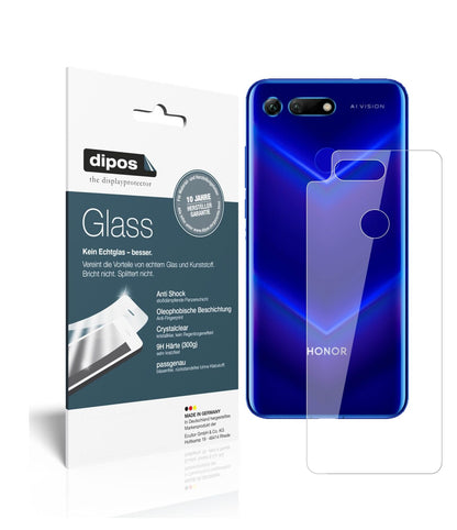 HonorV20 Rückseite mit aufgebrachter dipos Flex Schutzfolie, glasklare Darstellung ohne Einschränkungen