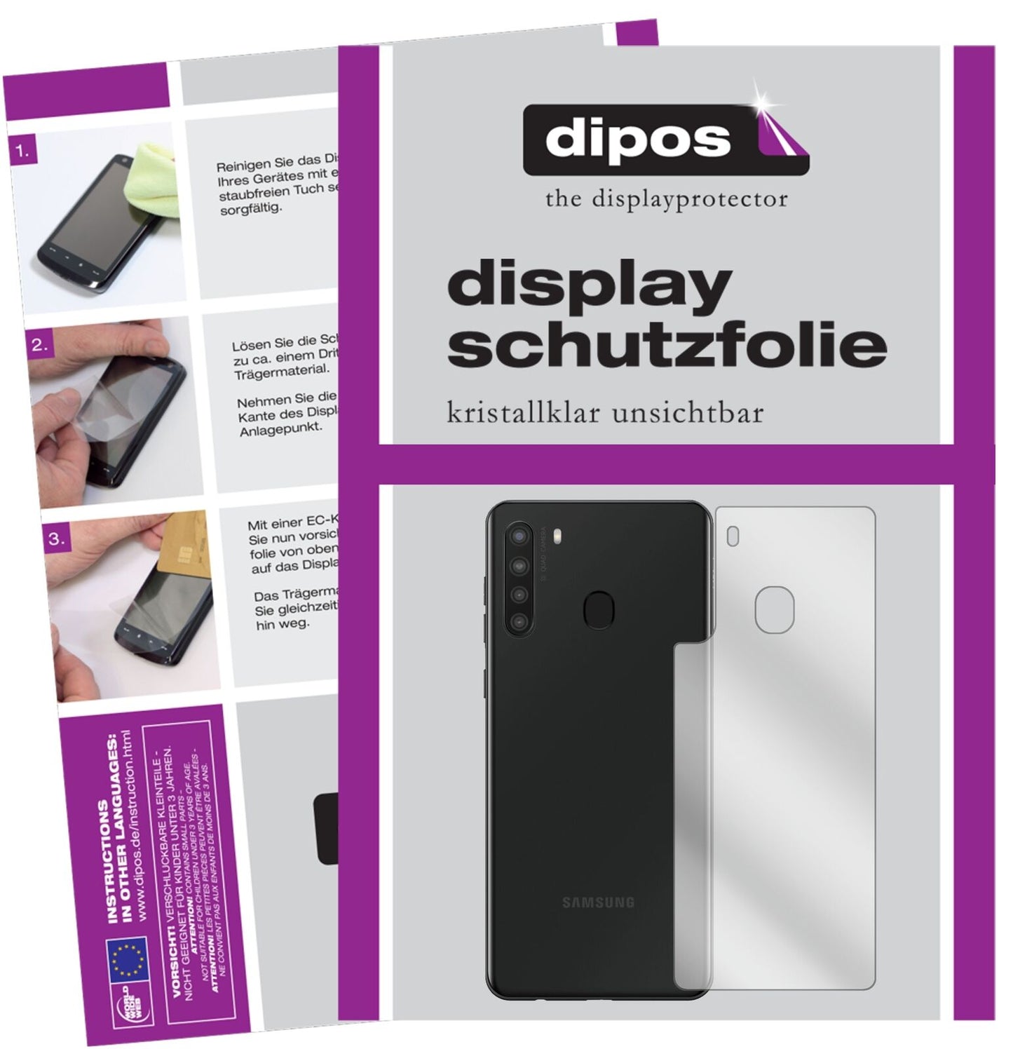 5x Schutzfolie klar für Samsung Galaxy A21 Rückseite Display-Schutzfolie