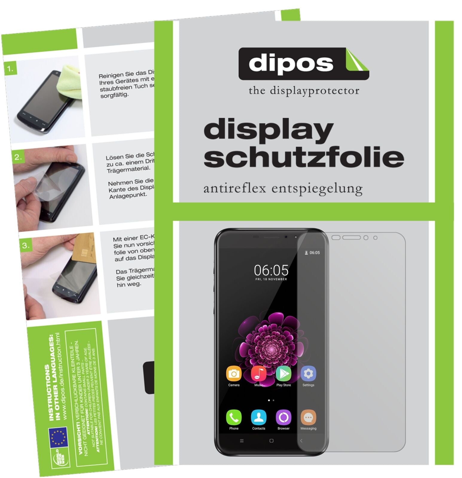 Matte Displayschutzfolie von dipos passend für Oukitel U20 Plus, präziser Zuschnitt und blasenfrei montiert