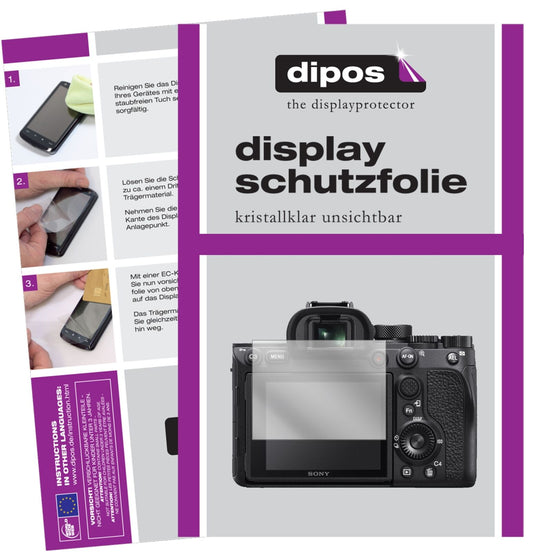 Klare Displayschutzfolie von dipos passend für Sony Alpha 7R IIIA, präziser Zuschnitt und blasenfrei montiert