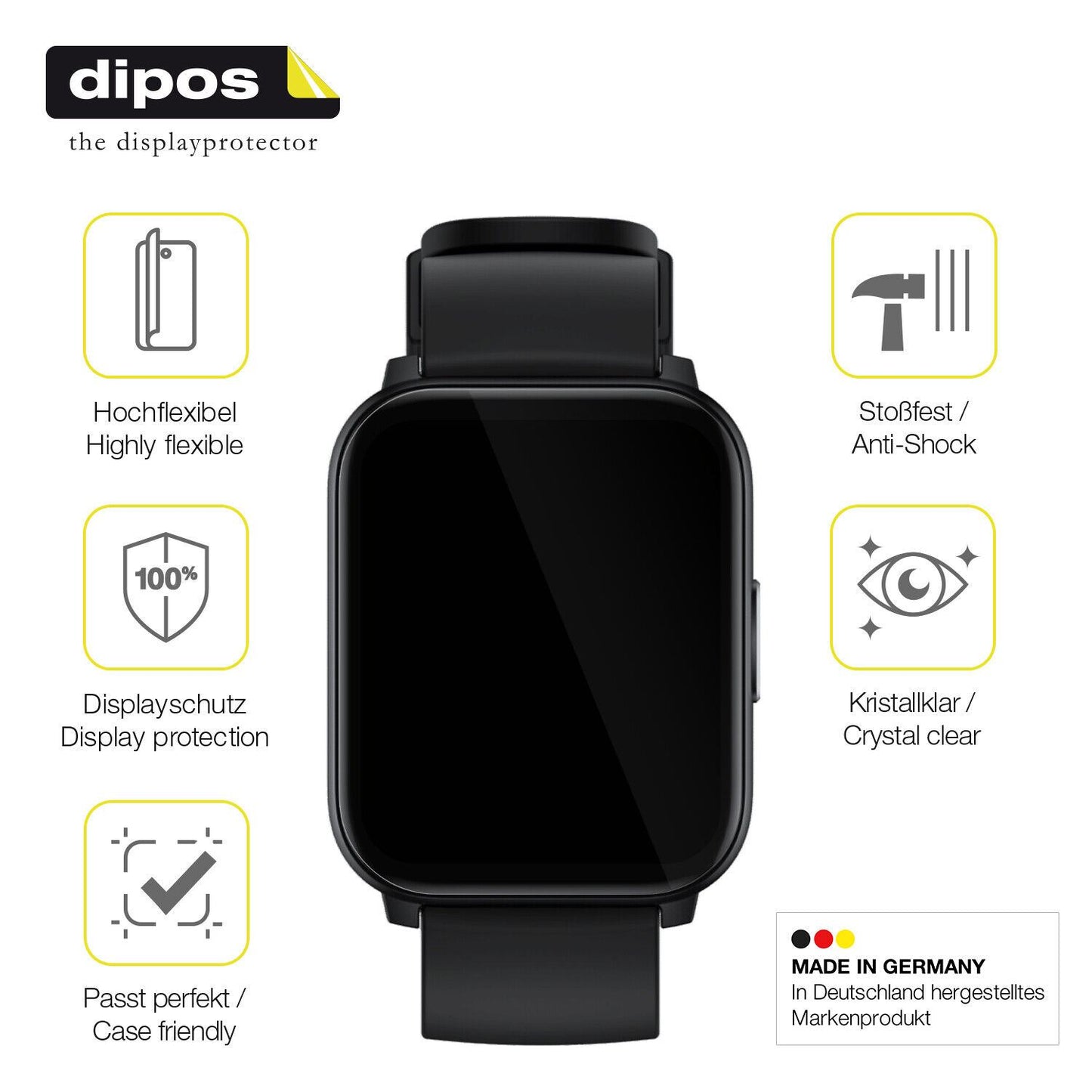 2x Screen Protector for Realme Watch S100 Protective Film covers 100% dipos Flex