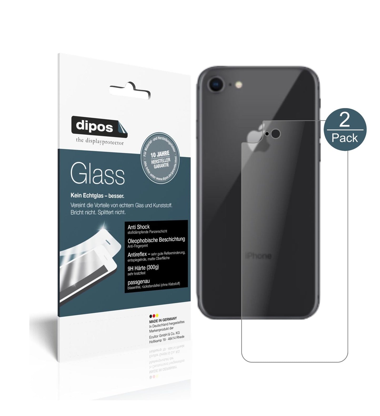 1x 9H Schutzfolie matt für Apple iPhone 8 Rückseite Panzerfolie