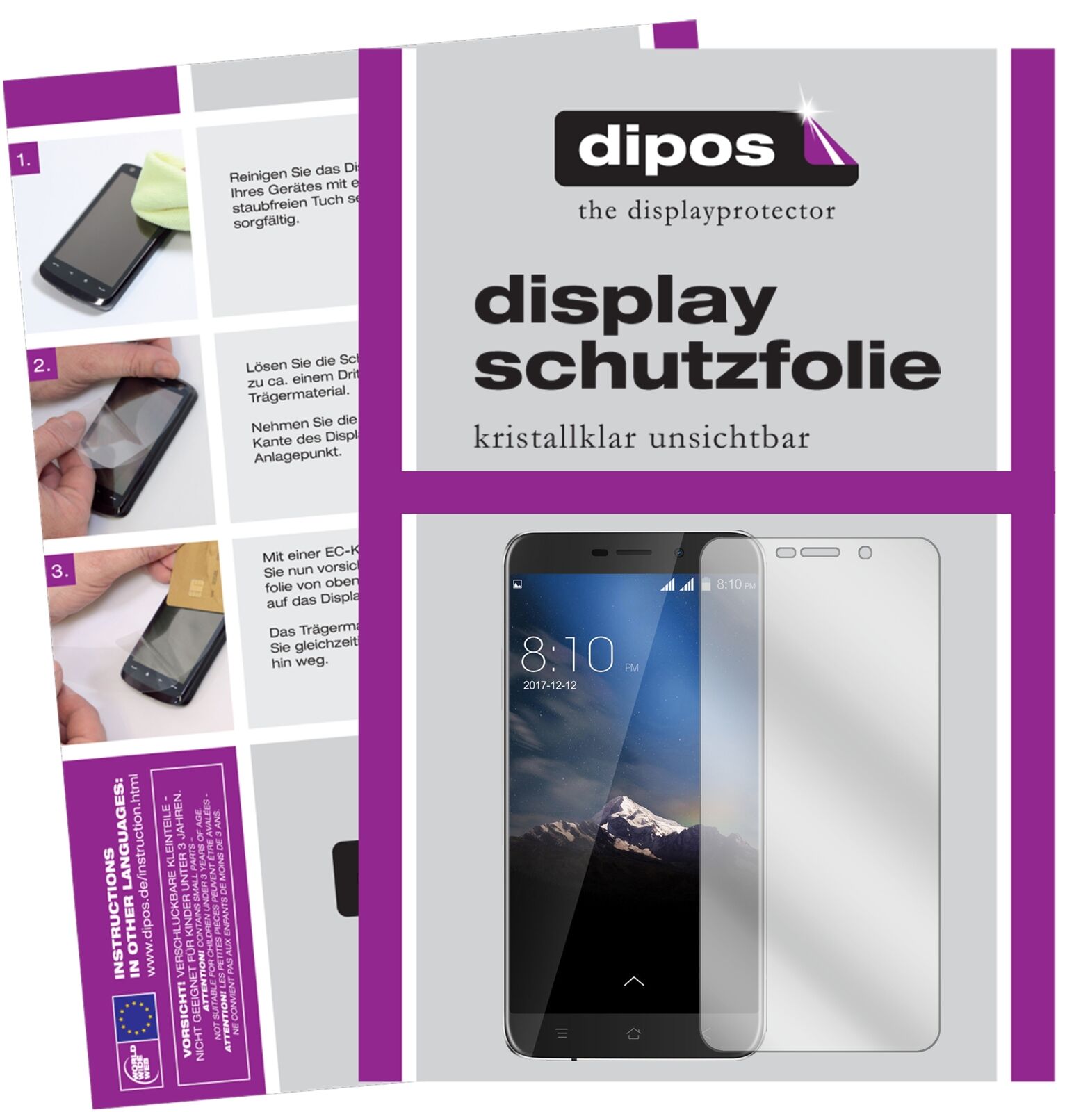 BlackviewA10 mit aufgebrachter dipos Displayschutzfolie, glasklare Darstellung ohne Einschränkungen