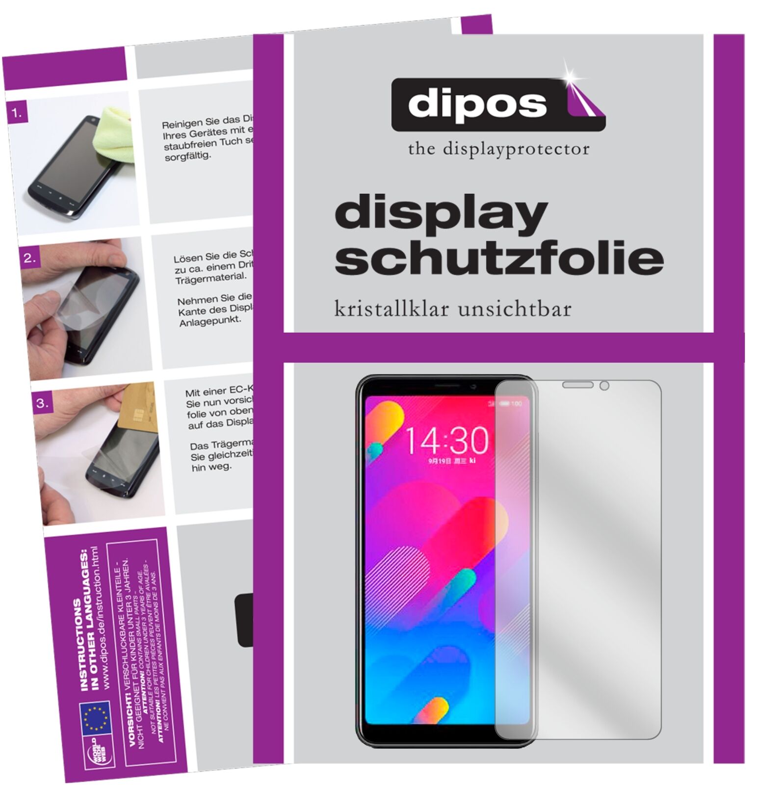 MeizuV8 pro mit aufgebrachter dipos Displayschutzfolie, glasklare Darstellung ohne Einschränkungen