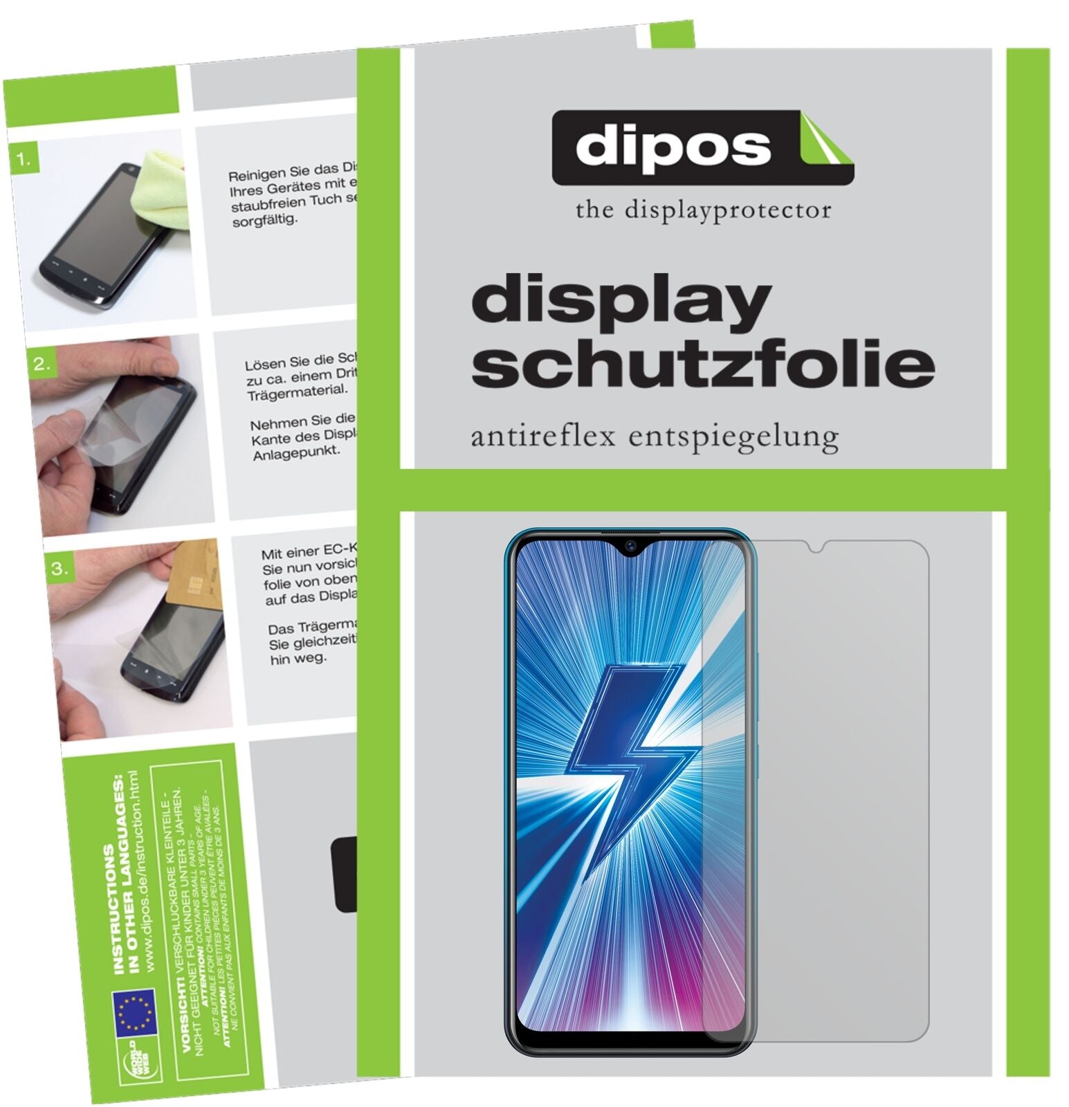 VivoY3 mit aufgebrachter dipos Displayschutzfolie, die lästige Fingerabdrücke minimiert