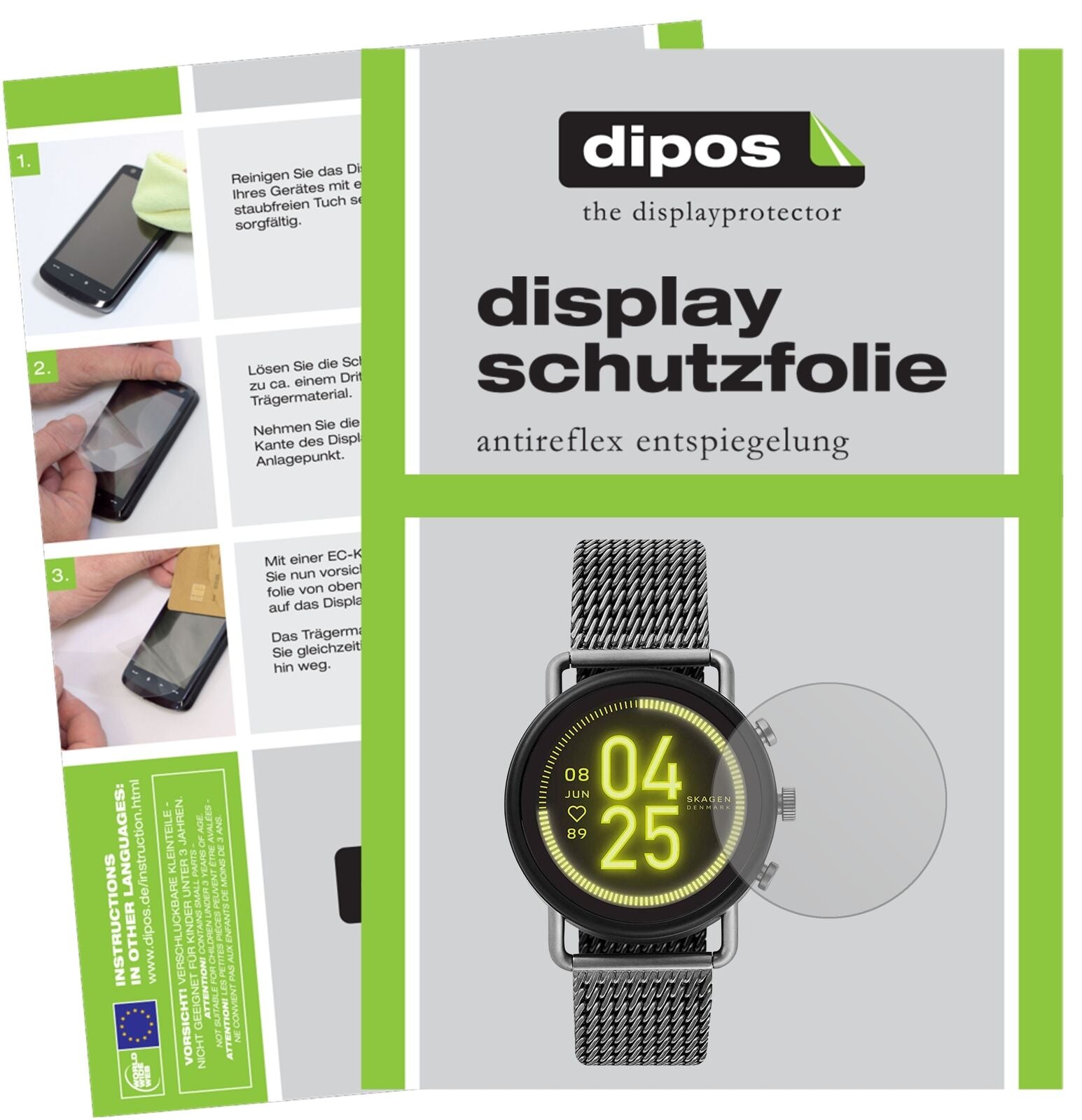 Matte Displayschutzfolie von dipos passend für Skagen Falster 3, präziser Zuschnitt und blasenfrei montiert