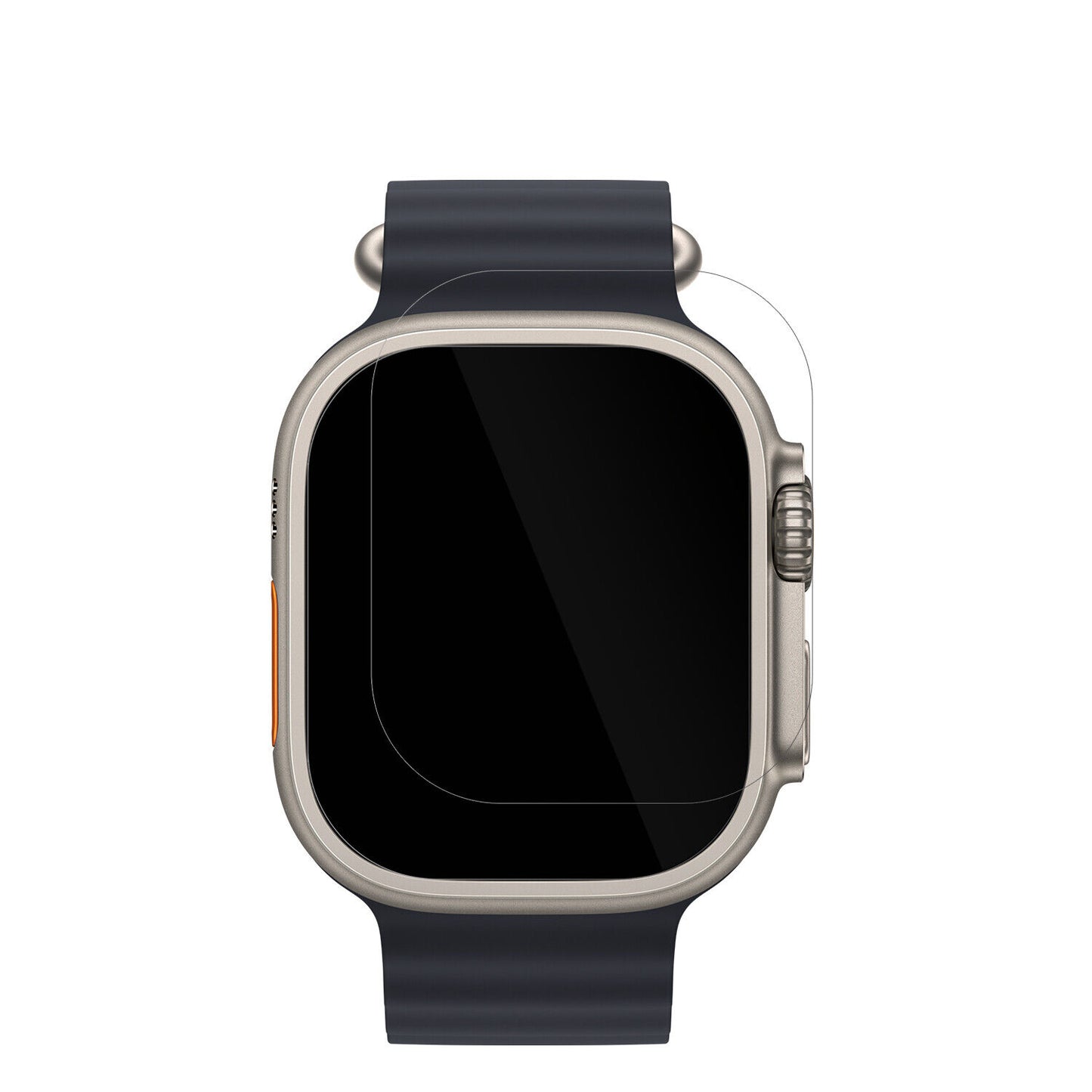 AppleWatch Ultra mit aufgebrachter dipos Displayschutzfolie, glasklare Darstellung ohne Einschränkungen