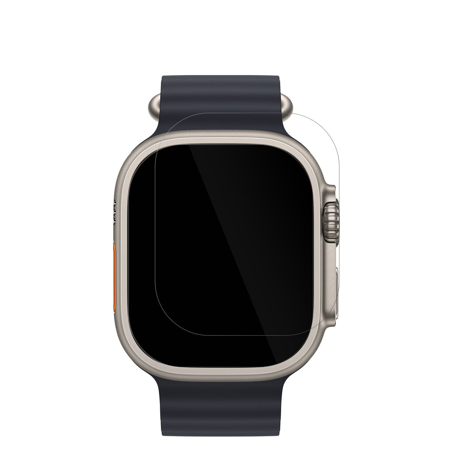 AppleWatch Ultra mit aufgebrachter dipos Displayschutzfolie, glasklare Darstellung ohne Einschränkungen