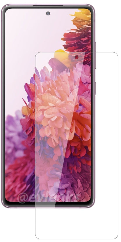 SamsungGalaxy S20 FE 5G mit aufgebrachter dipos Flex Schutzfolie, glasklare Darstellung ohne Einschränkungen