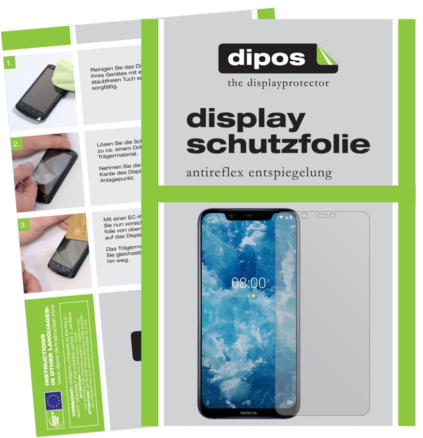 Nokia46030 mit aufgebrachter dipos Displayschutzfolie, die lästige Fingerabdrücke minimiert