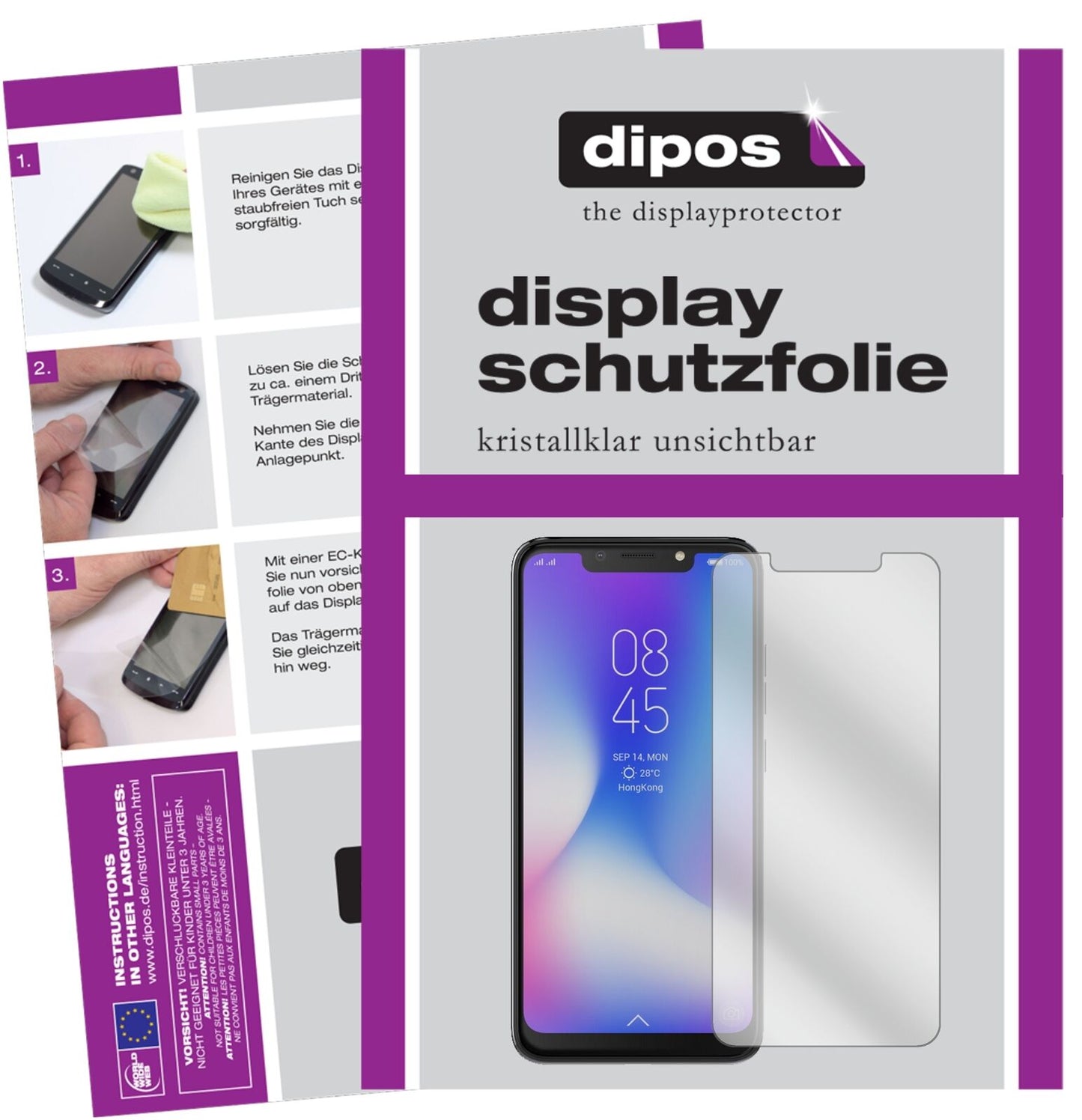 TecnoCamon 11 Pro mit aufgebrachter dipos Displayschutzfolie, glasklare Darstellung ohne Einschränkungen