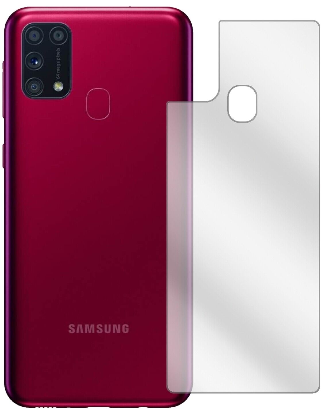 SamsungGalaxy M31s Rückseite mit aufgebrachter dipos Displayschutzfolie, glasklare Darstellung ohne Einschränkungen