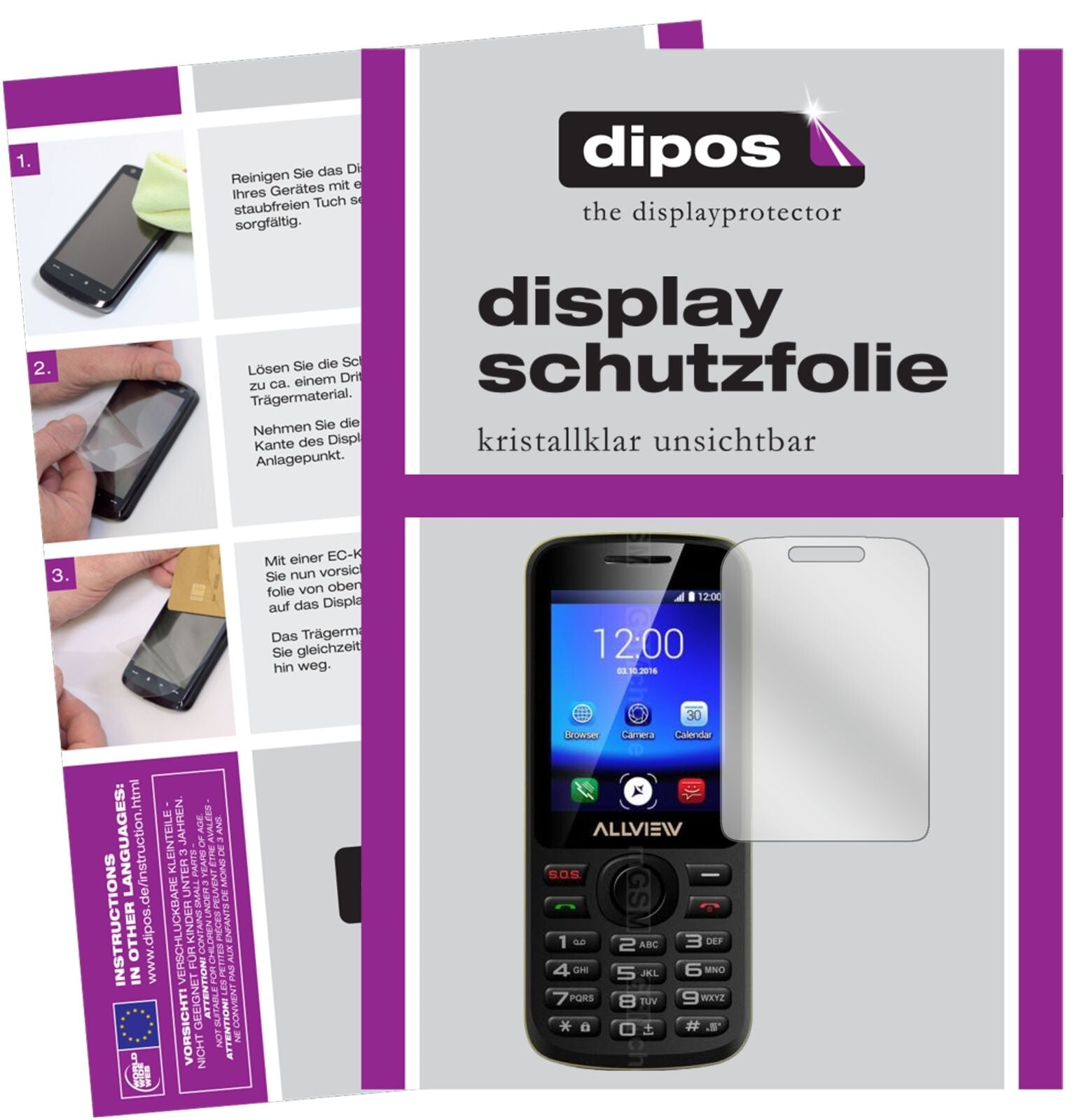 Klare Displayschutzfolie von dipos passend für Allview M9 Connect, präziser Zuschnitt und blasenfrei montiert