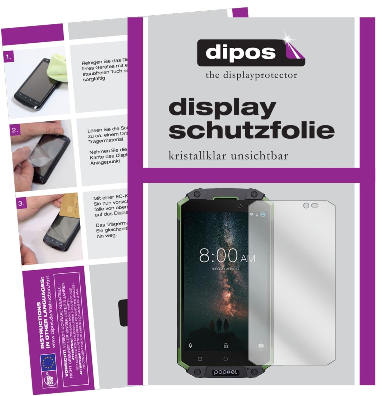 Klare Displayschutzfolie von dipos passend für Poptel P9000 Max, präziser Zuschnitt und blasenfrei montiert