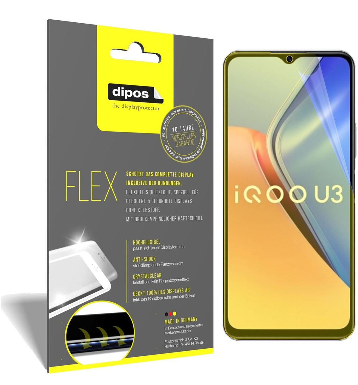 2x Screen Protector for Vivo iQOO U3 Protective Film covers 100% dipos Flex