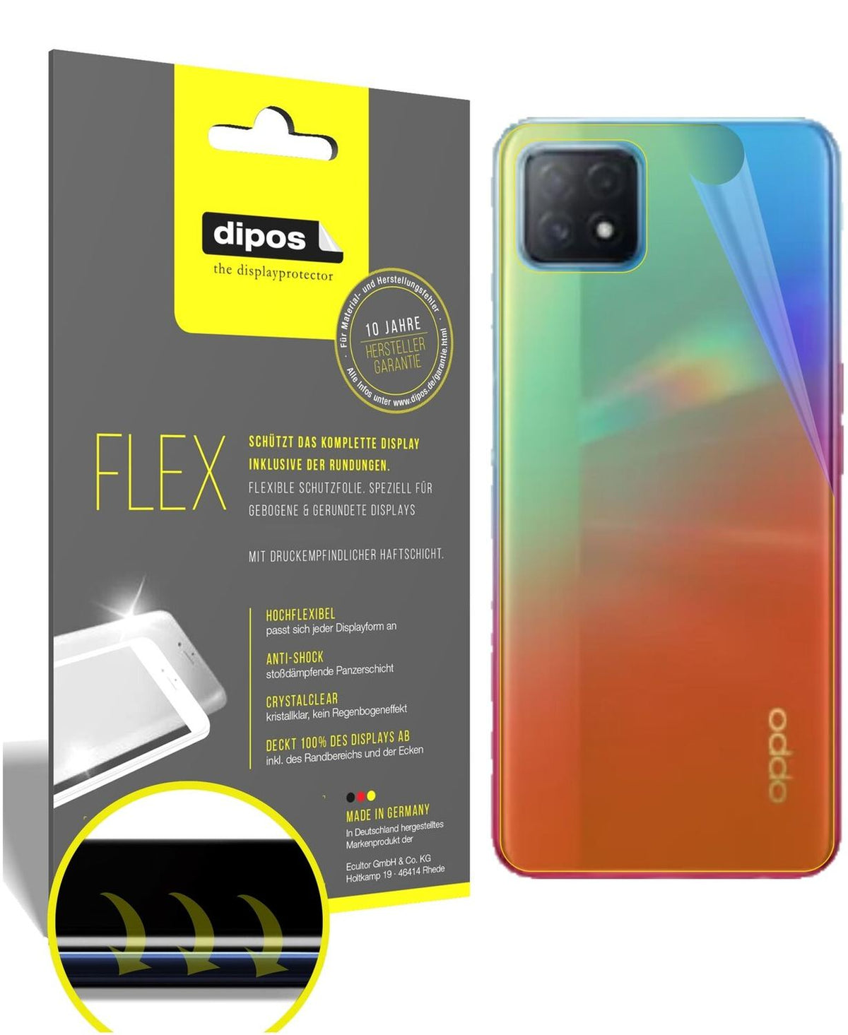 2x Screen Protector for Oppo A72 5G back Protective Film covers 100% dipos Flex