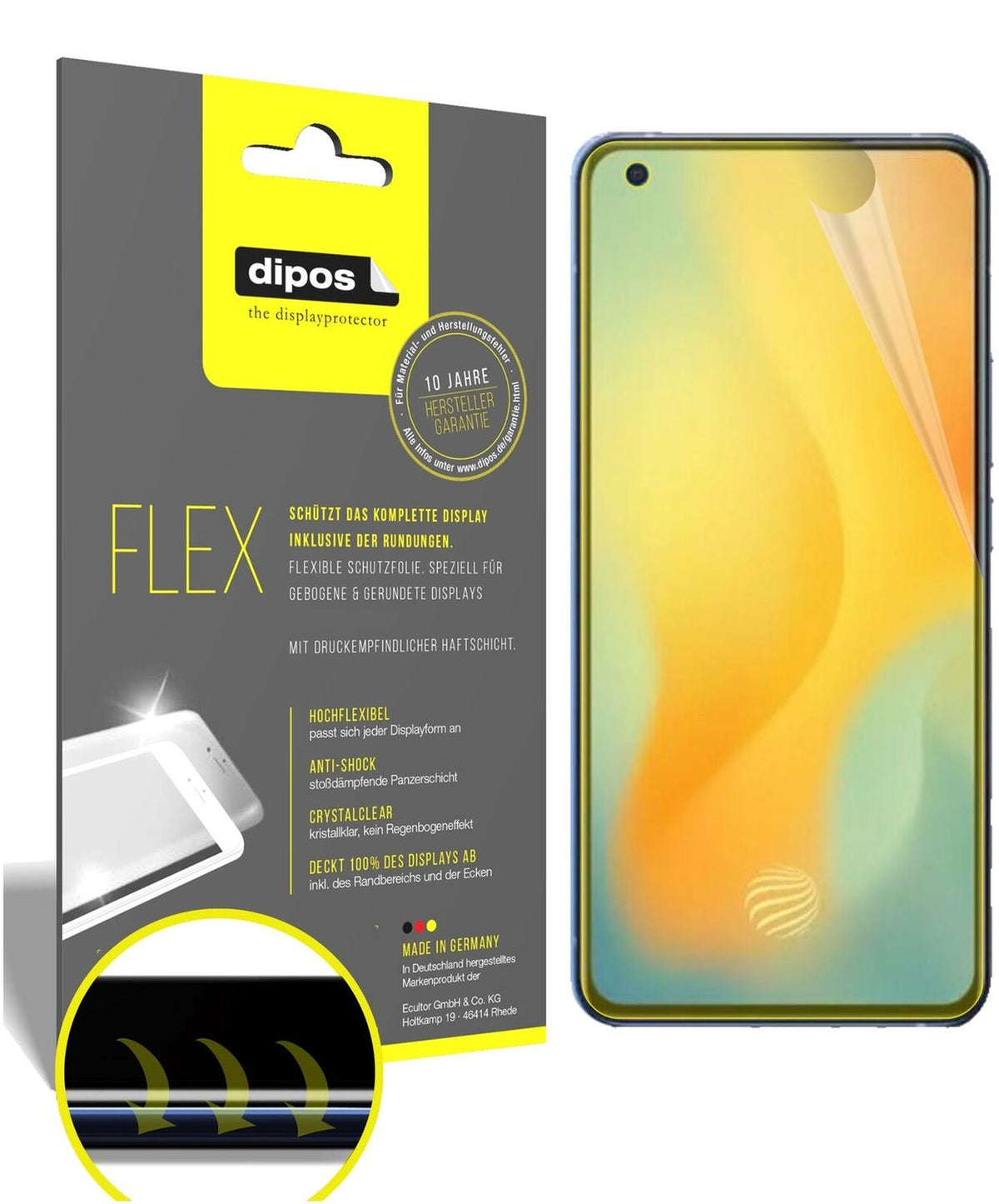 2x Screen Protector for Vivo X50 Protective Film covers 100% dipos Flex