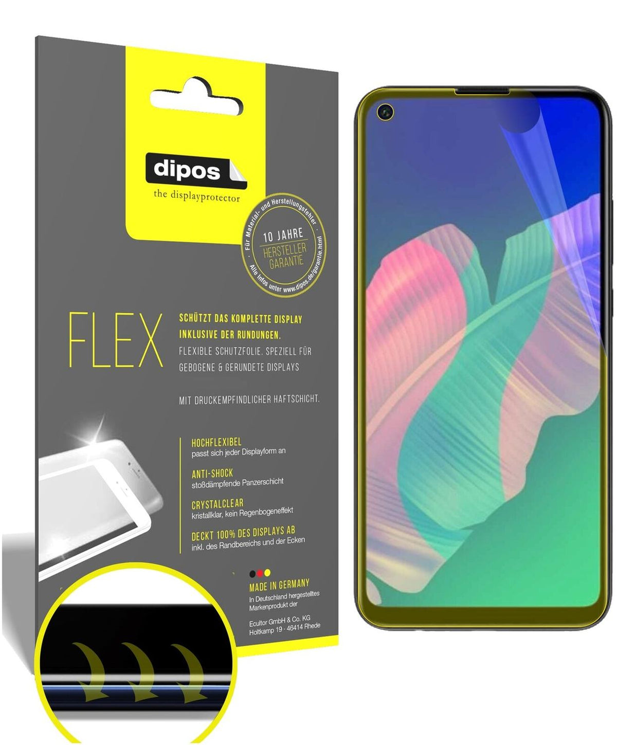 2x Screen Protector for Honor Play 4T Protective Film covers 100% dipos Flex