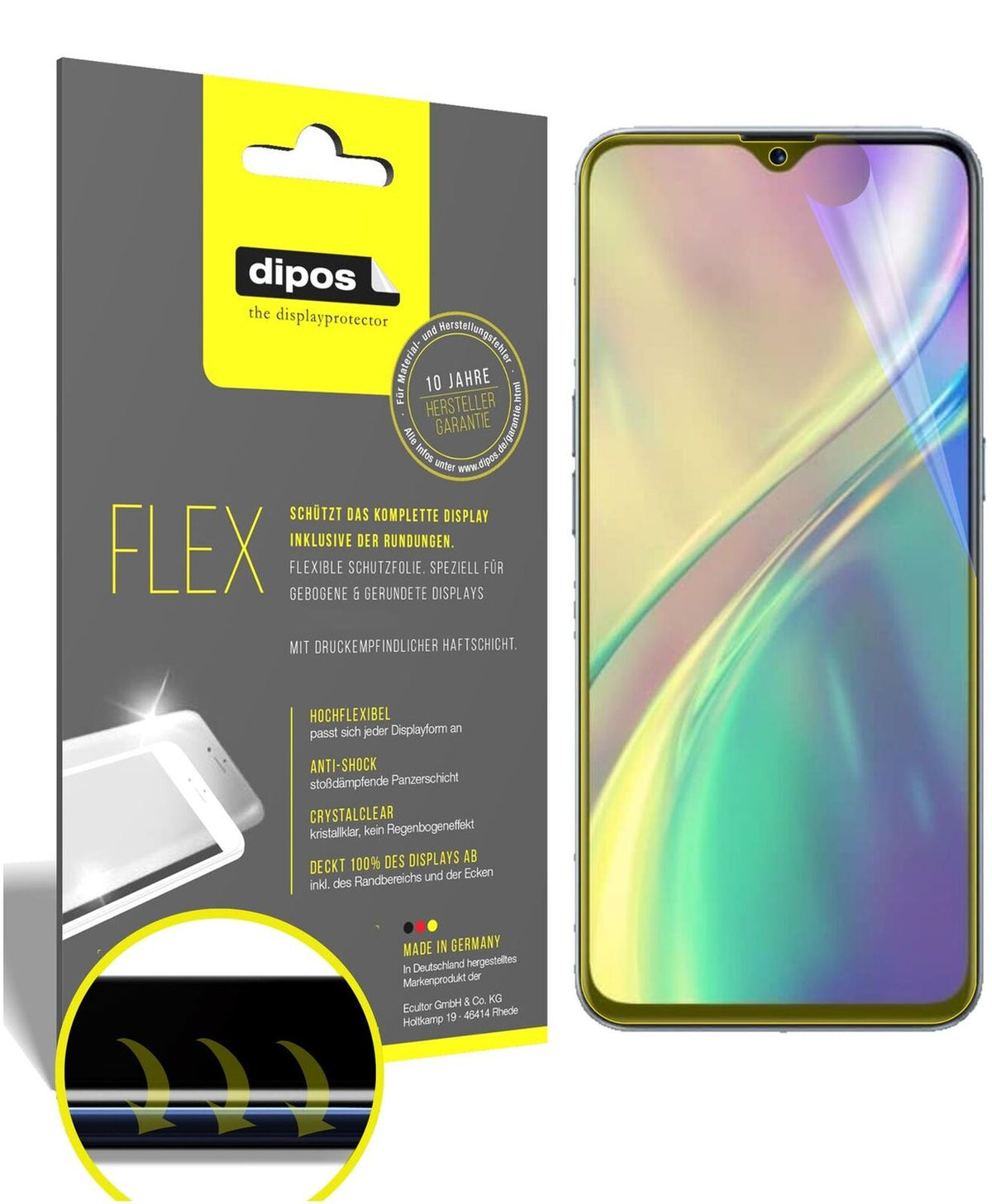 2x Screen Protector for Oppo Realme 6i Protective Film covers 100% dipos Flex