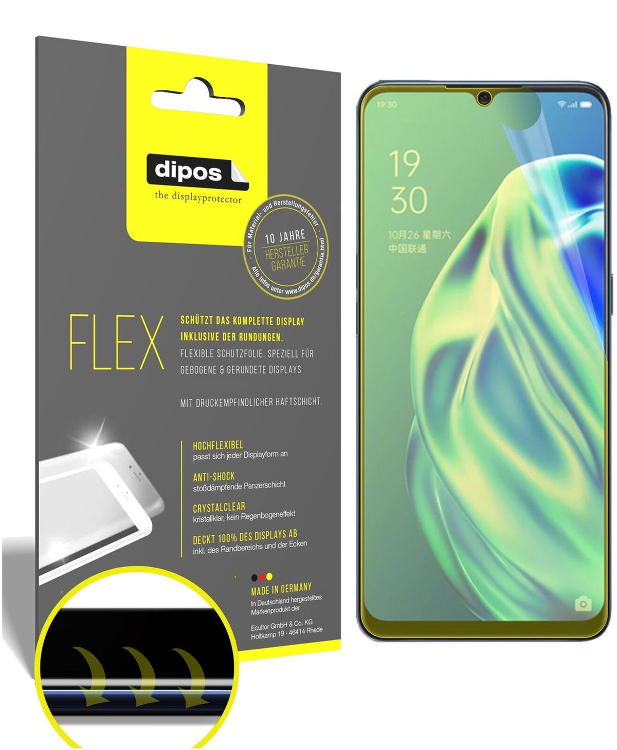 2x Screen Protector for Oppo F15 Protective Film covers 100% dipos Flex