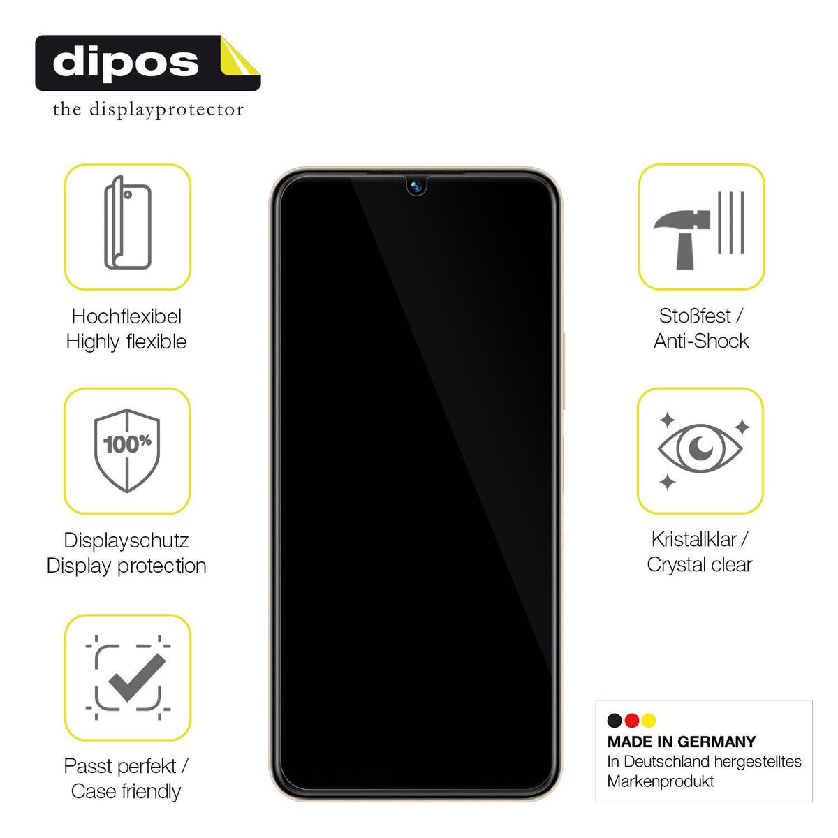 2x Screen Protector for VIVO Y35 5G Protective Film covers 100% dipos Flex