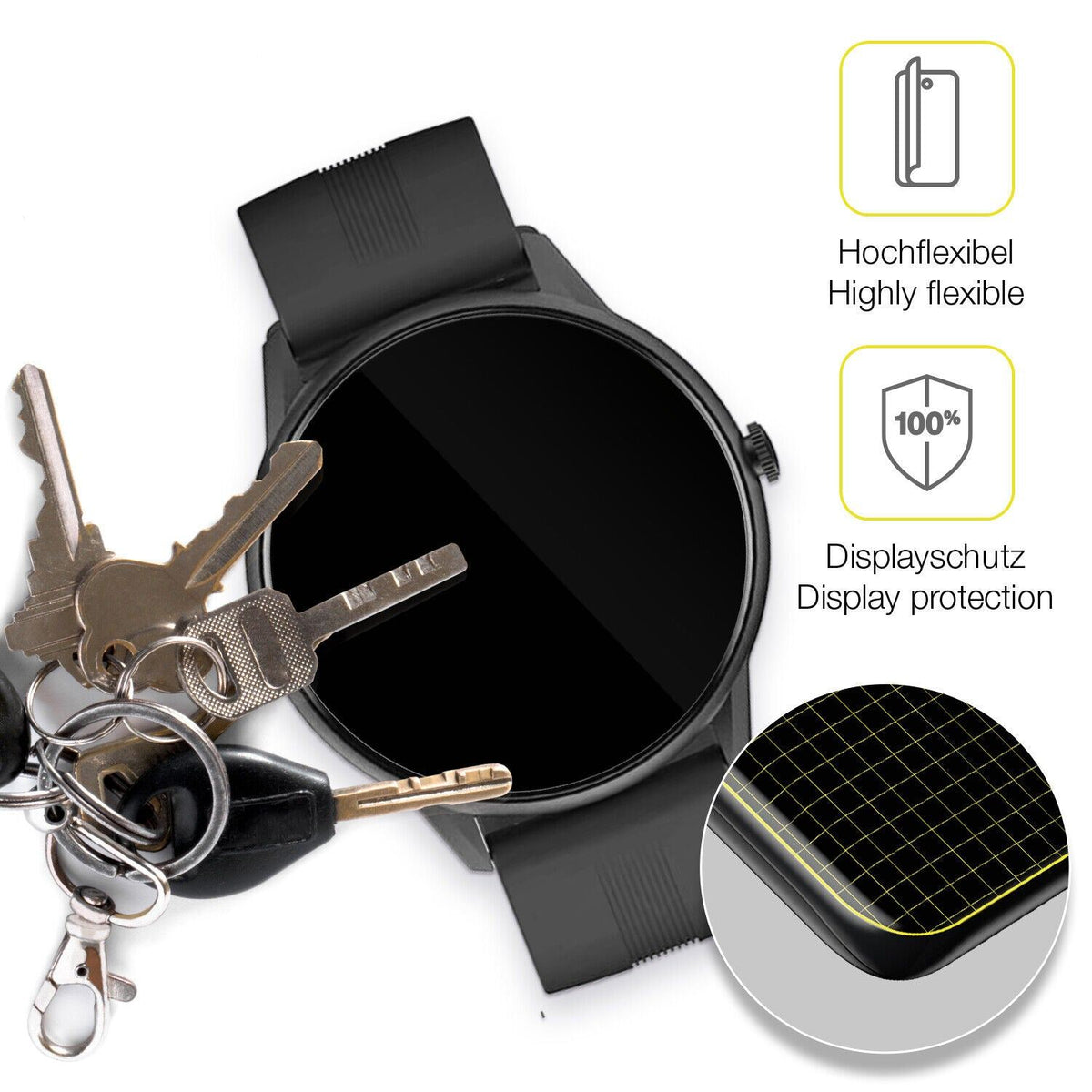 2x Screen Protector for Lytimes  1,3 inch Smartwatch Protective Film covers 100%