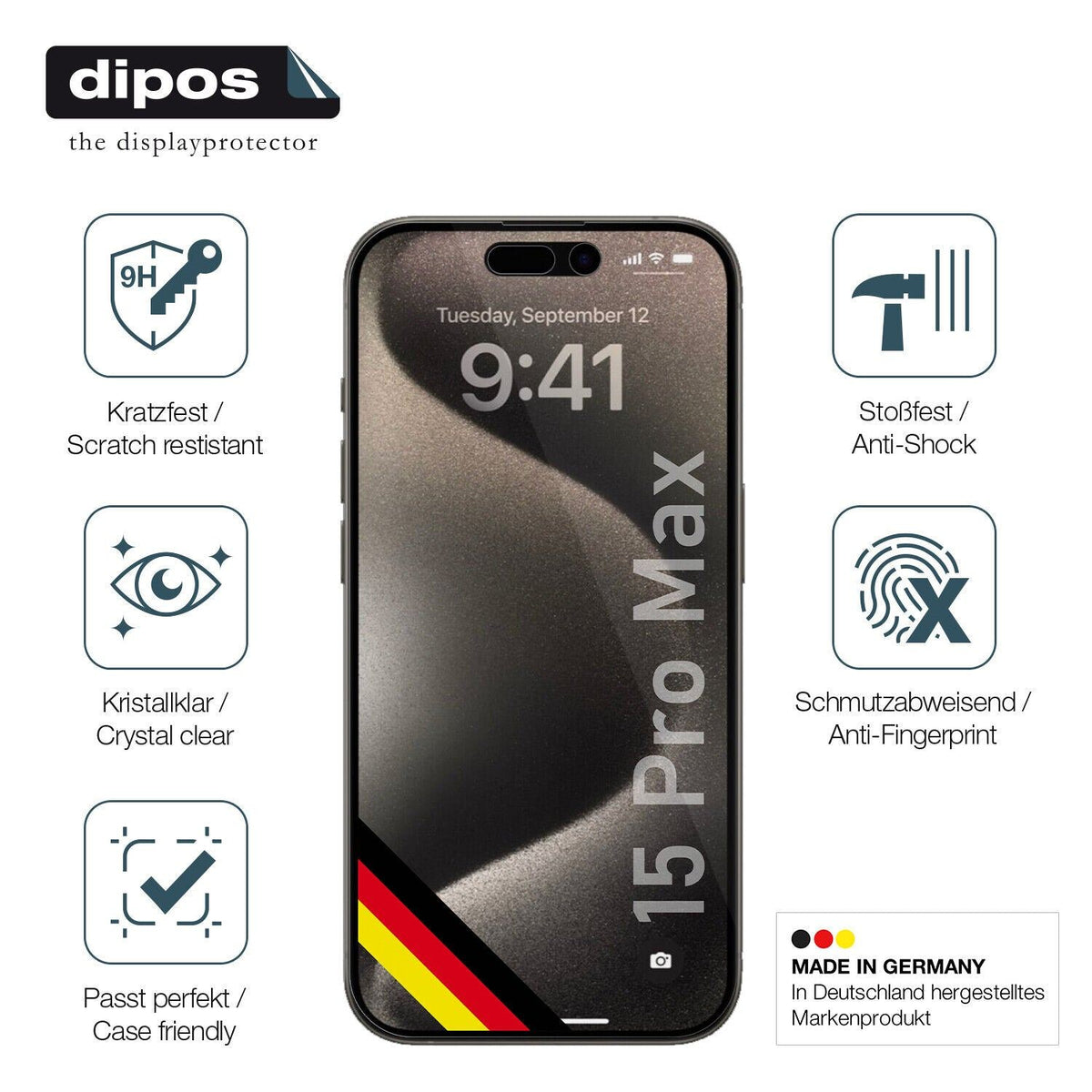 dipos 1x 9H Clear Screen Protector for Apple iPhone 15 Pro Max