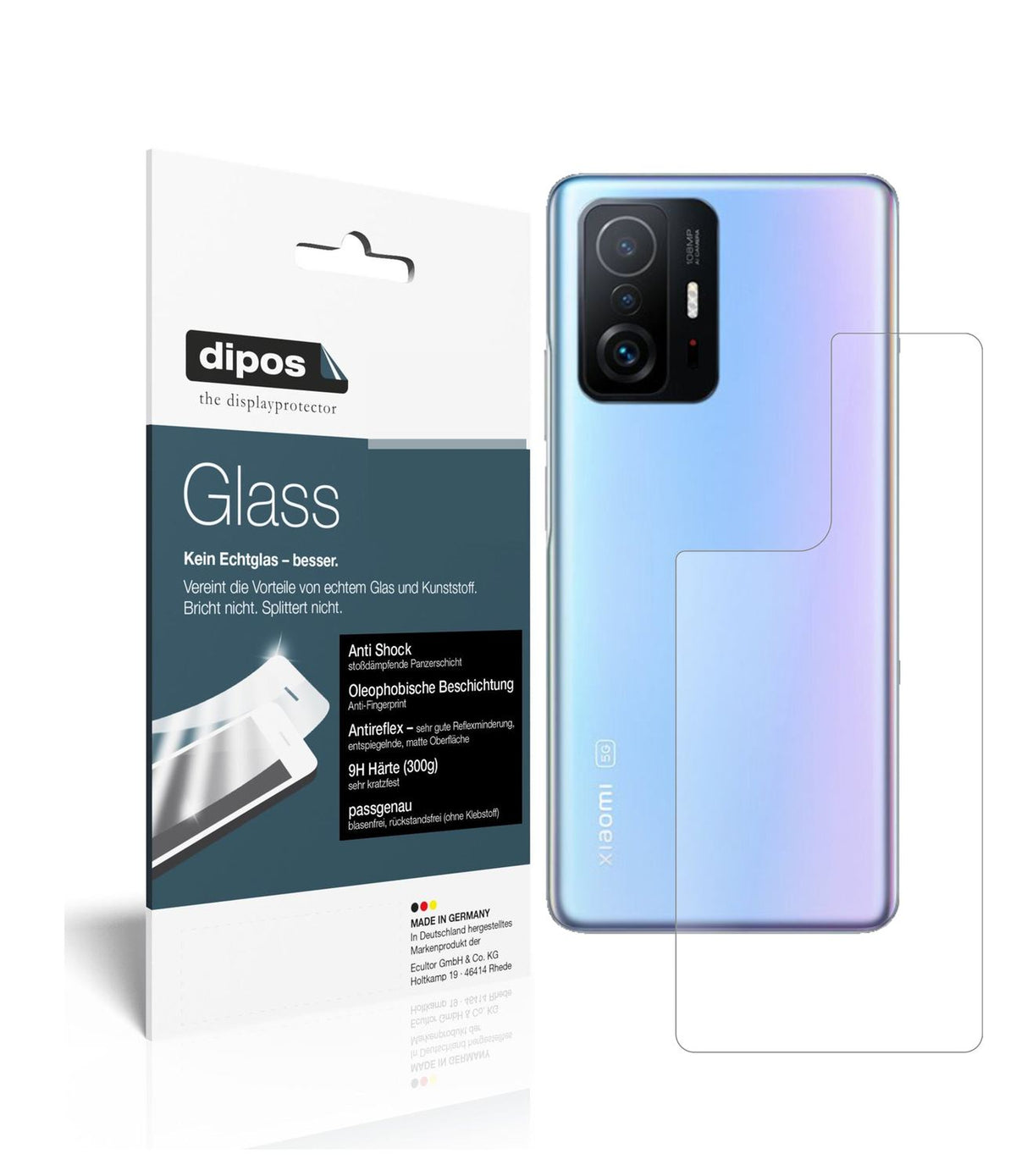 Matte Displayschutzfolie von dipos passend für Xiaomi 11T Rückseite, 9H kratzfest und blasenfrei montiert