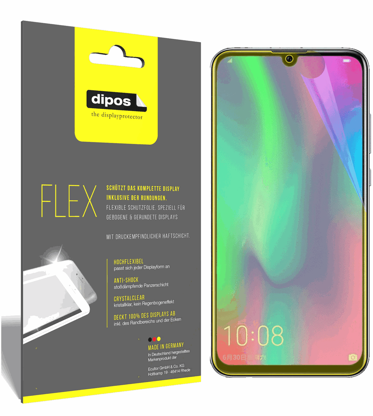 3x Screen Protector for Honor 10 Lite Protective Film covers 100% dipos Flex