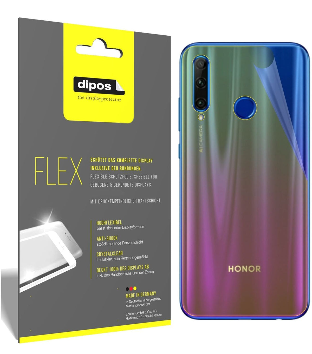 2x Screen Protector for Honor 20i back Protective Film covers 100% dipos Flex