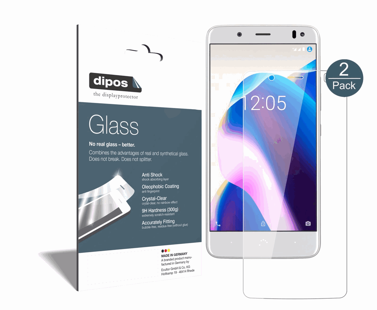 2x 9H Clear Screen Protector for BQ Aquaris U2 Lite – Shatterproof, Crystal Clear | dipos
