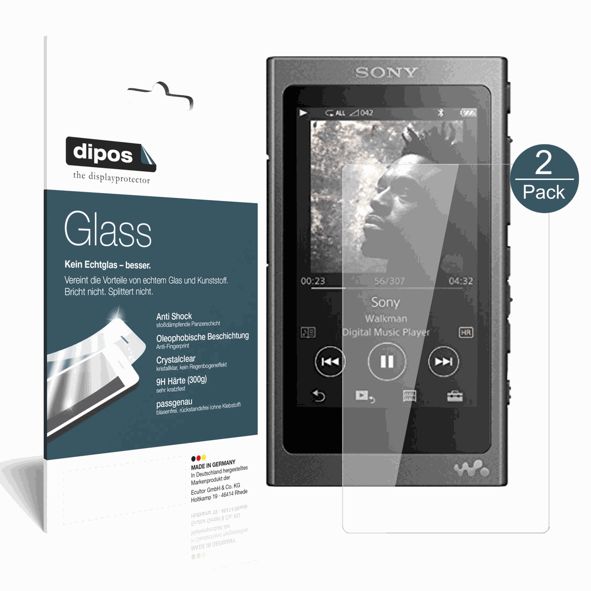 2x 9H Clear Screen Protector for Sony Walkman NW-A35 – Shatterproof, Crystal Clear | dipos