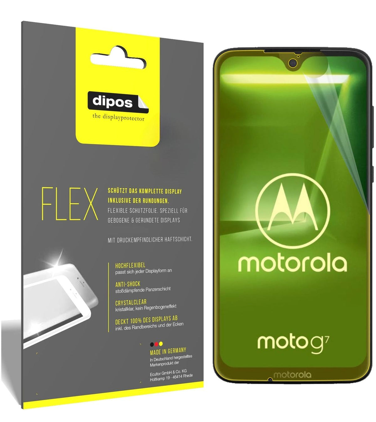 2x Screen Protector for Motorola Moto G7 Protective Film covers 100% dipos Flex