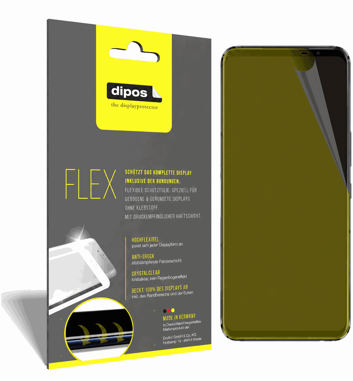 2x Screen Protector for Asus ROG Phone 5s Protective Film covers 100% dipos Flex