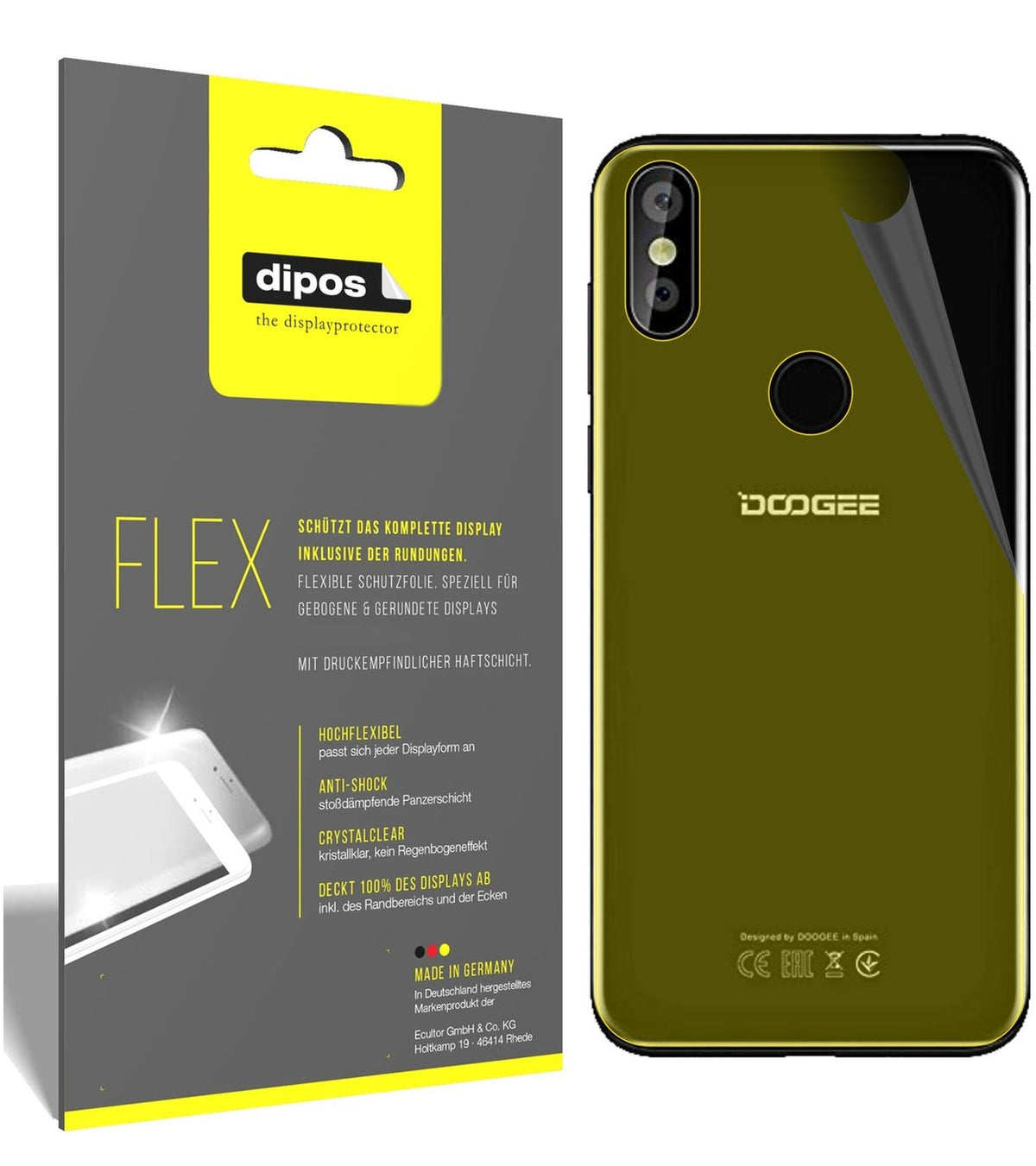 2x Screen Protector for Doogee Y8 back Protective Film covers 100% dipos Flex