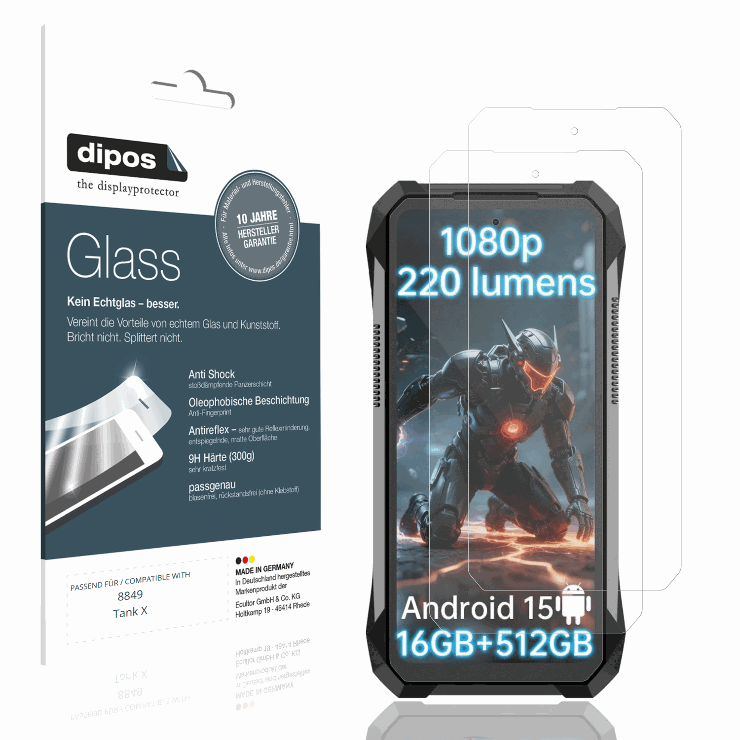 Matte Displayschutzfolie von dipos passend für 8849 Tank X, 9H kratzfest und blasenfrei montiert