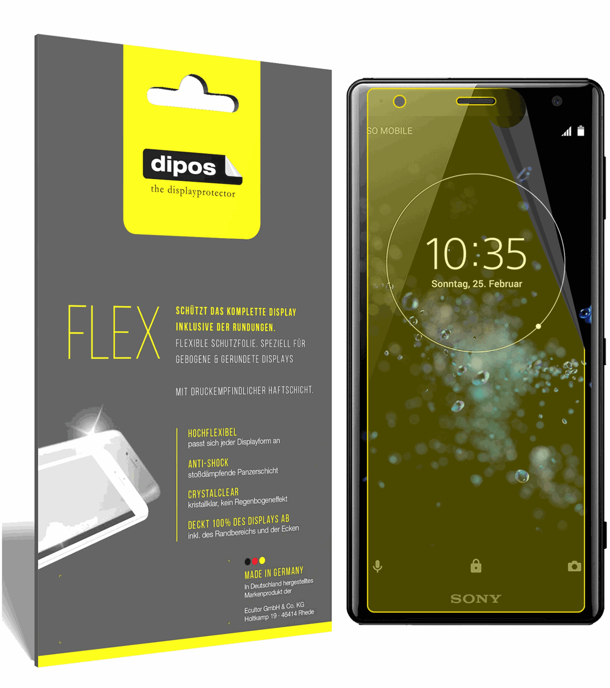 3x Screen Protector for Sony Xperia XZ2 Protective Film covers 100% dipos Flex